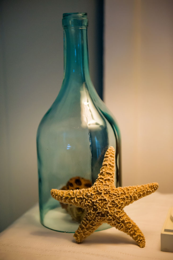 Blue glass bottle with Sea Star